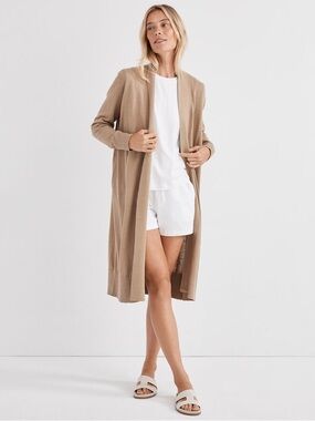 Haven Well Within Sz M Light Brown Linen Cotton Blend Duster Open Front Cardigan